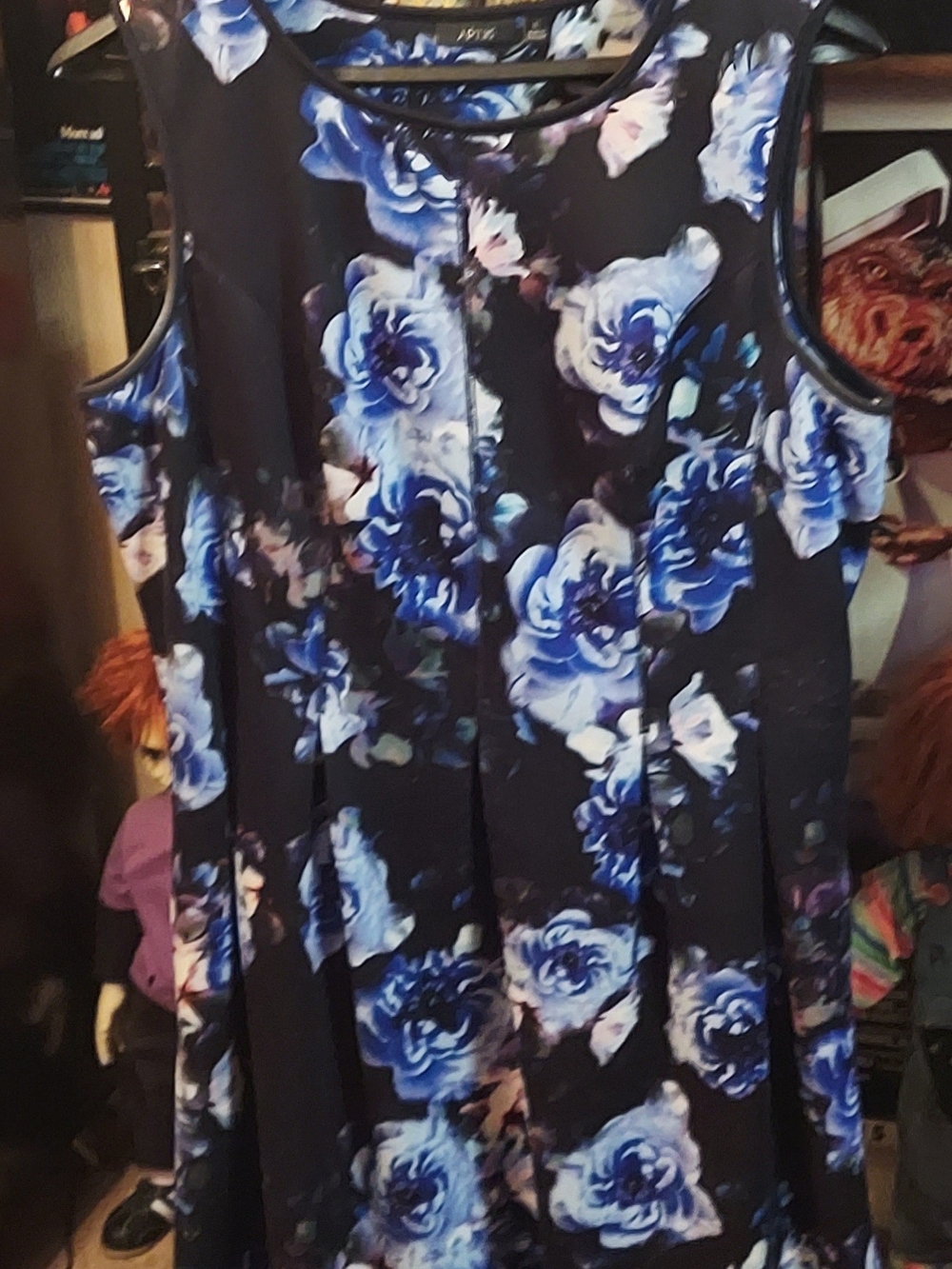 Apt. 9 Black Mini Dress with Blue Floral Print